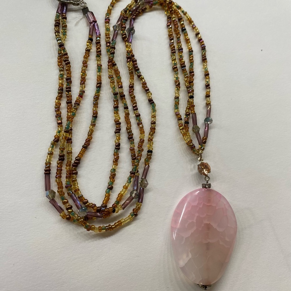 Elegant Pink Pendant colorful beaded Necklace 15”